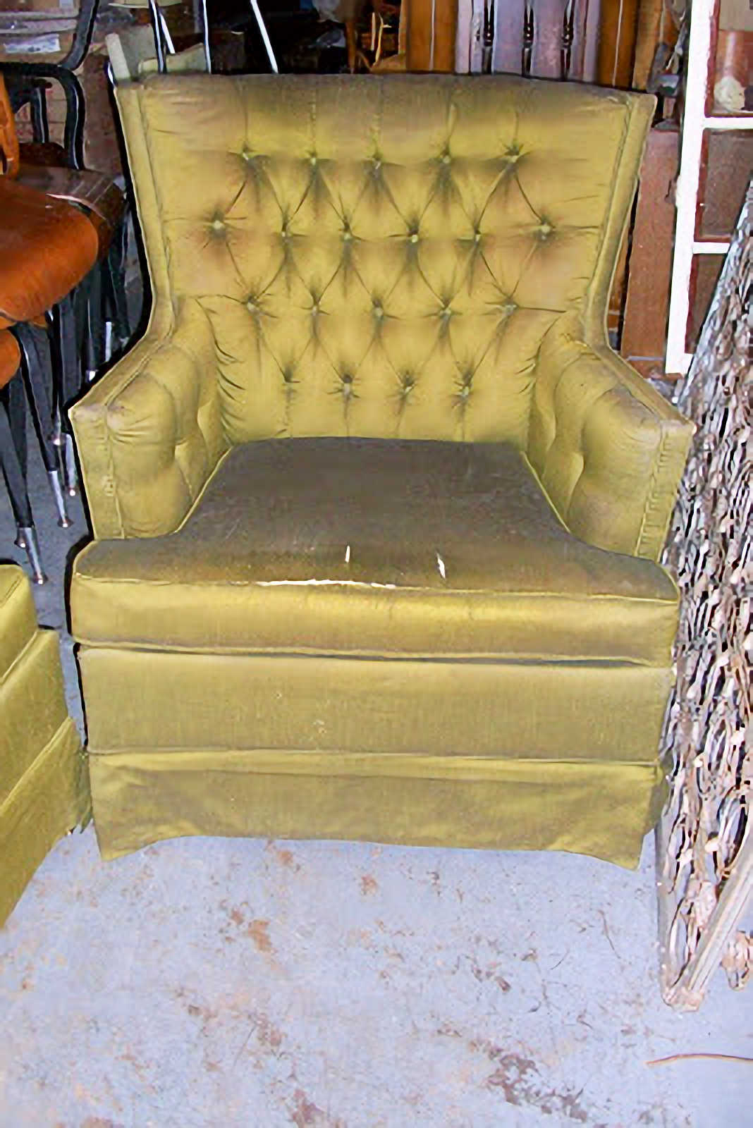 upholstered chairs with diamond tufted backs found at my favorite local thrift store