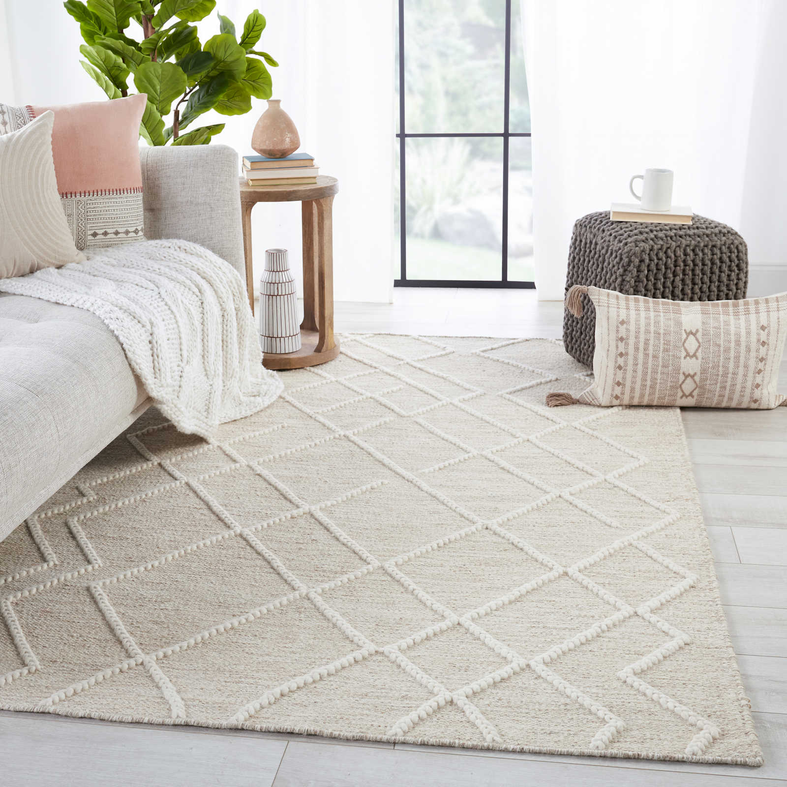 neutral textured geometric area rug