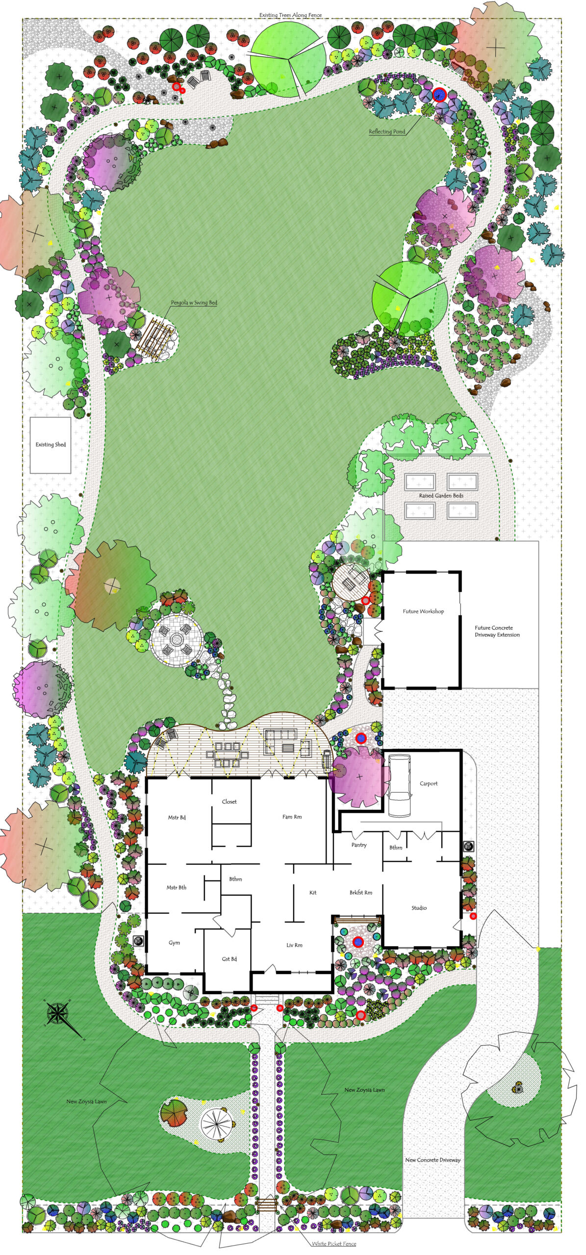 Close up of our landscape design plan for a one-acre lot in Zone 8