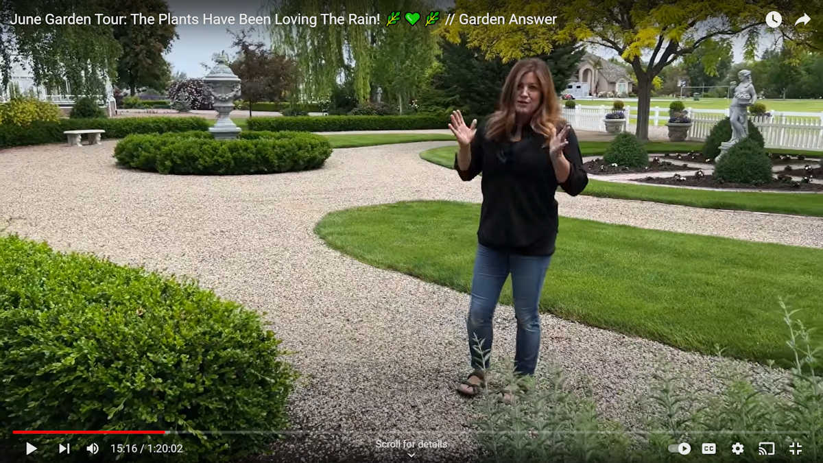 Landscape design inspiration -- Garden Answer YouTube channel - manicured hedges with garden statues and fountains