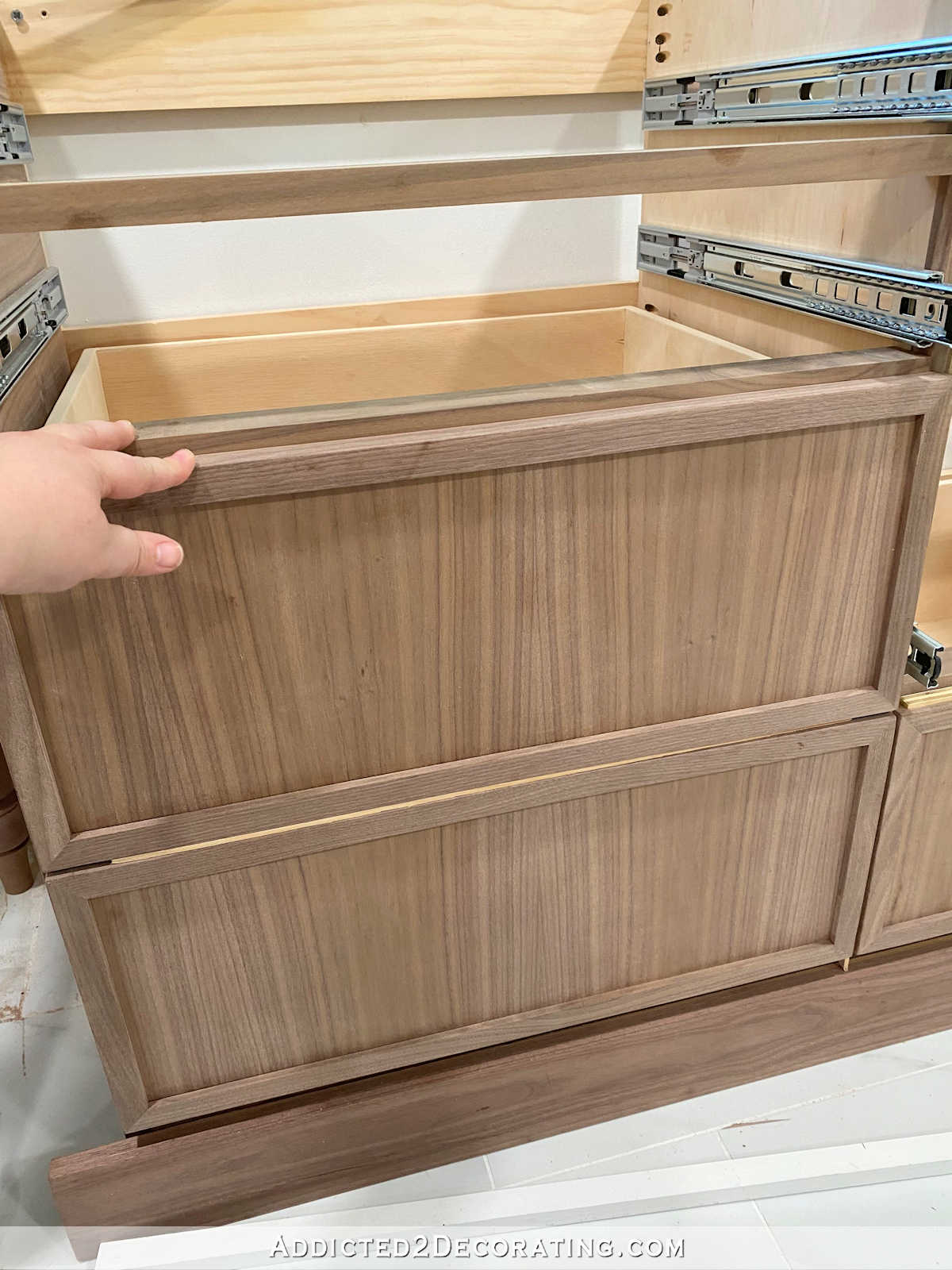 DIY bathroom cabinet finishing and installing the drawer fronts 12
