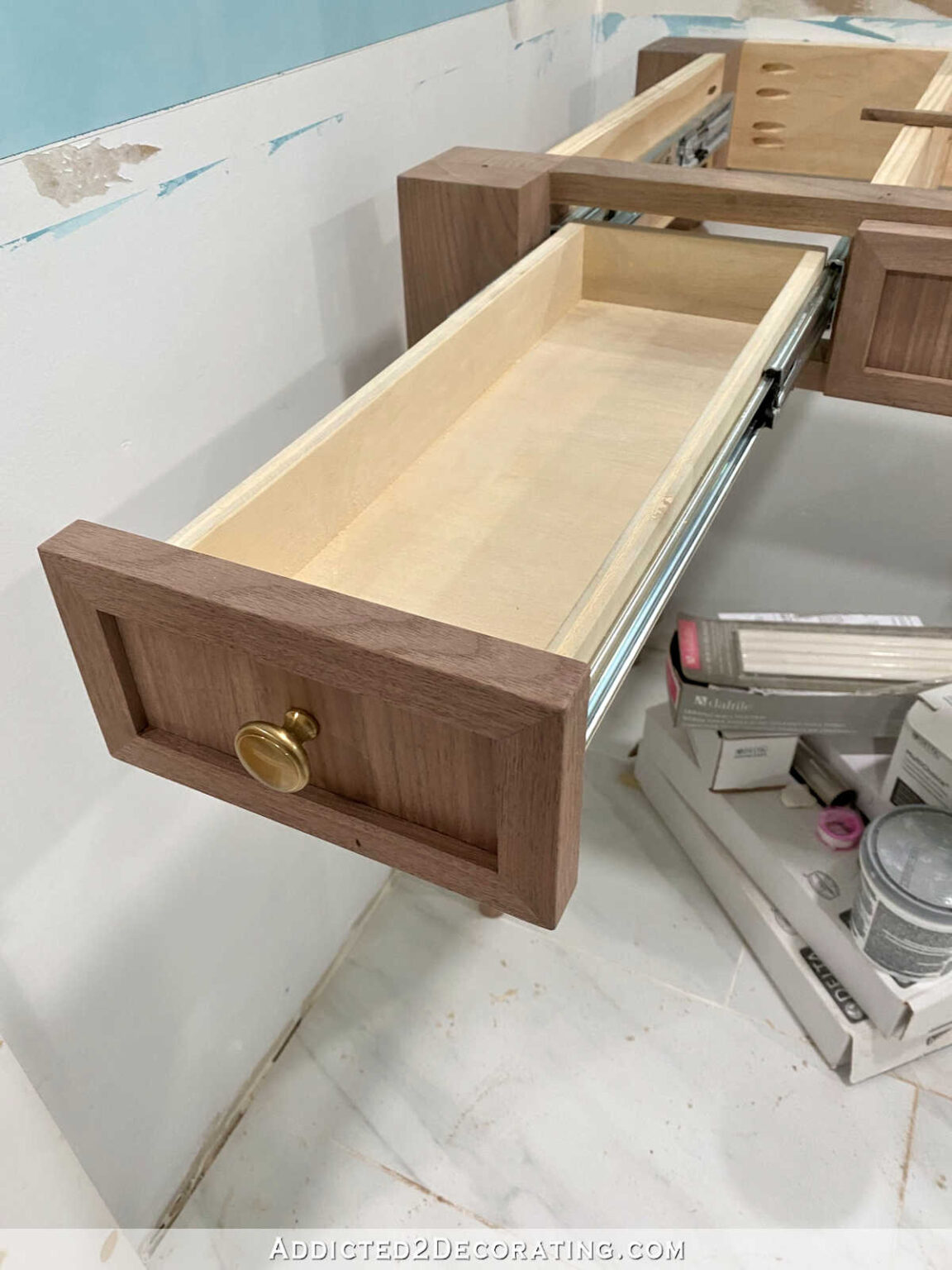 Simple DIY Removable Teak Shower Niche Shelf - Addicted 2 Decorating®