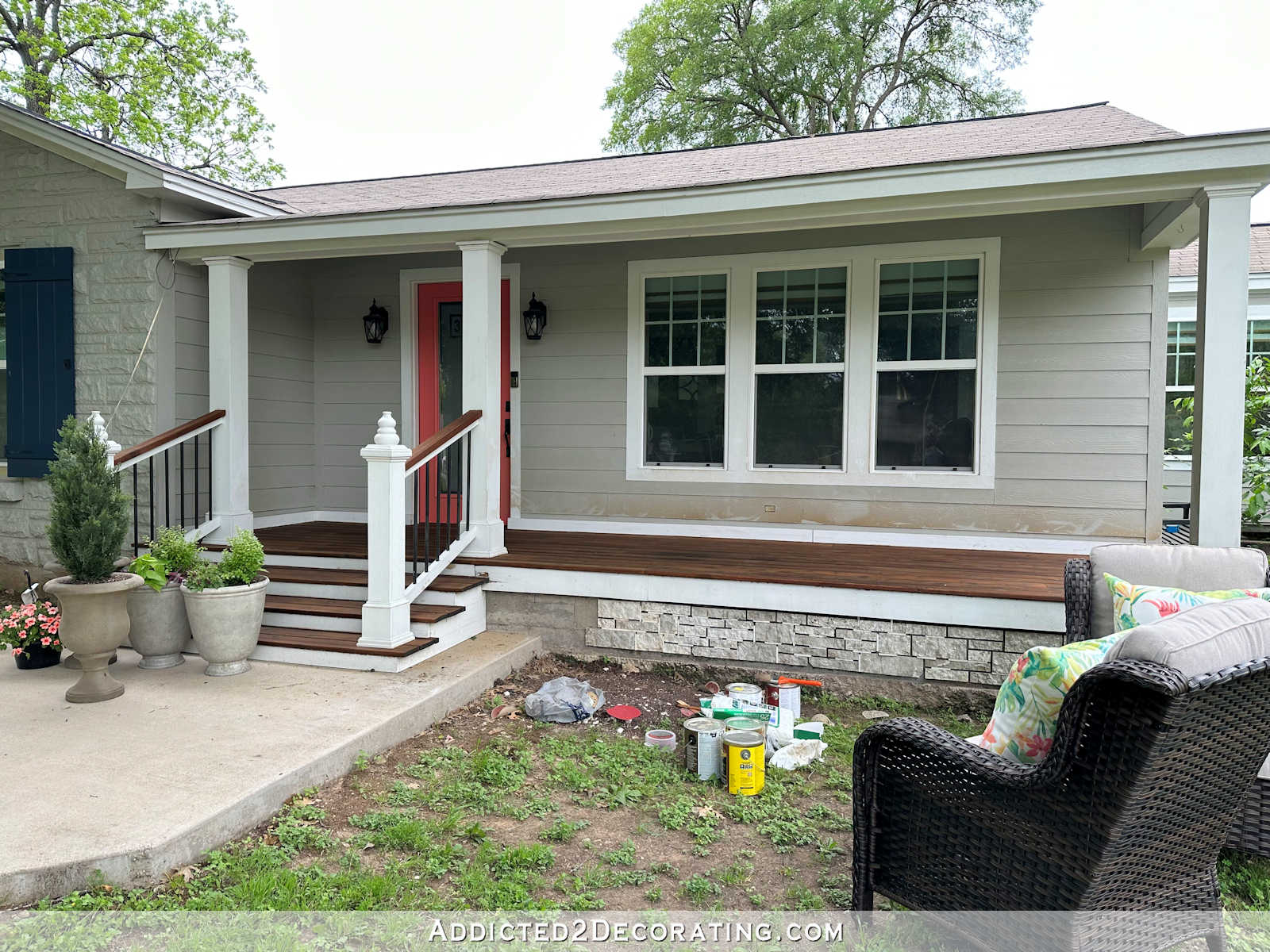 Cedar front porch stained with Ready Seal in Dark Walnut