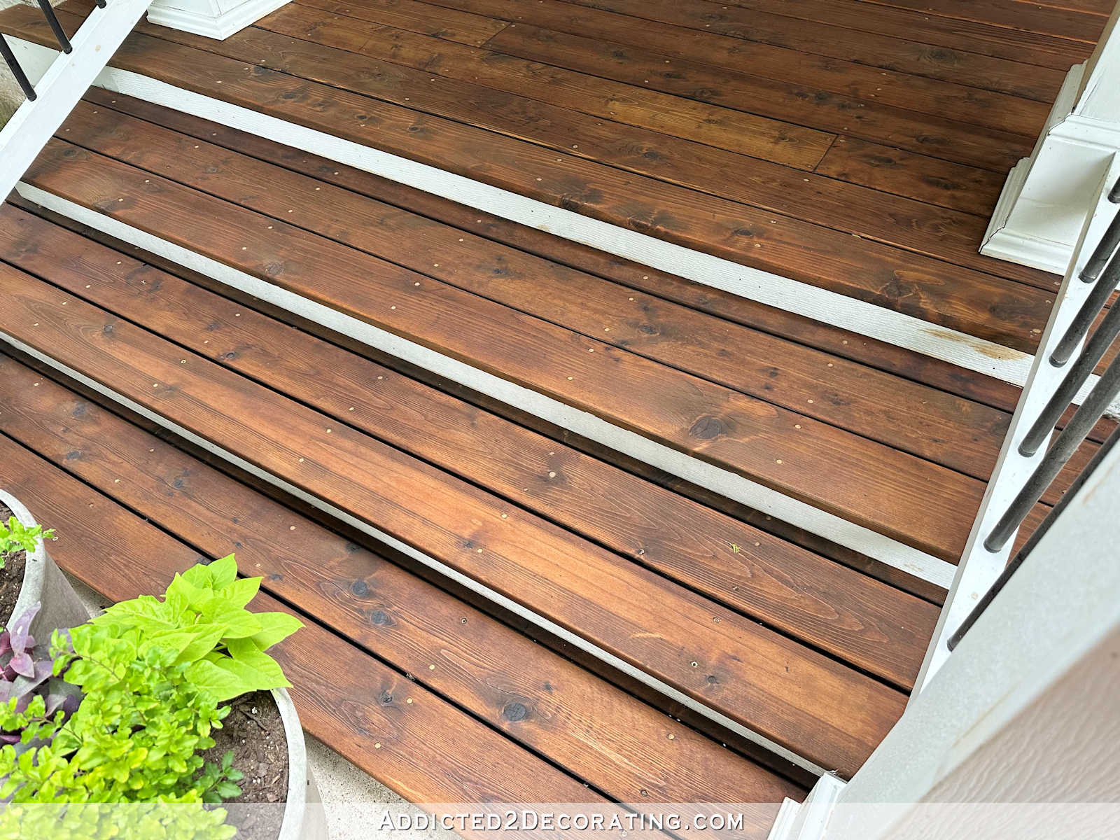 Cedar deck steps stained with Ready Seal in Dark Walnut