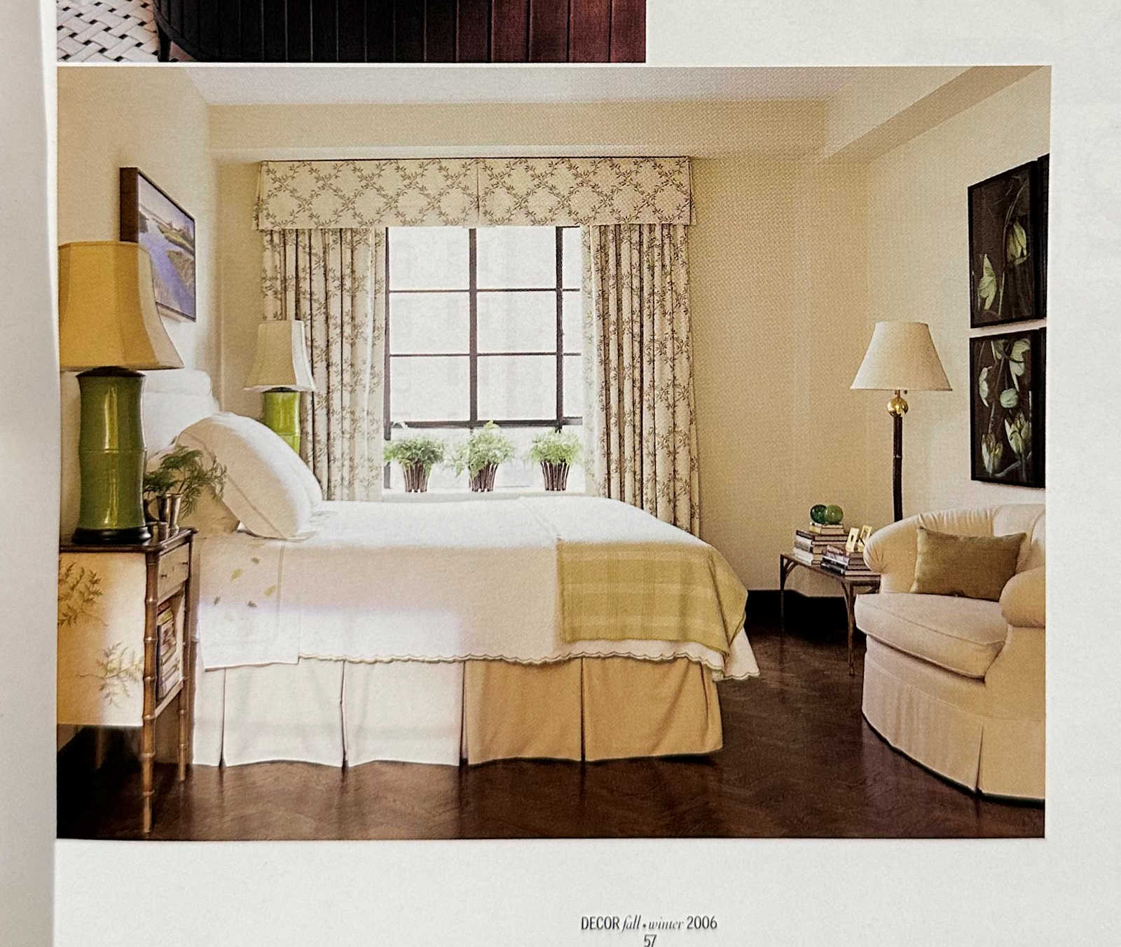 Neutral bedroom design with dark wood floors from 2006. Is this timeless bedroom design?