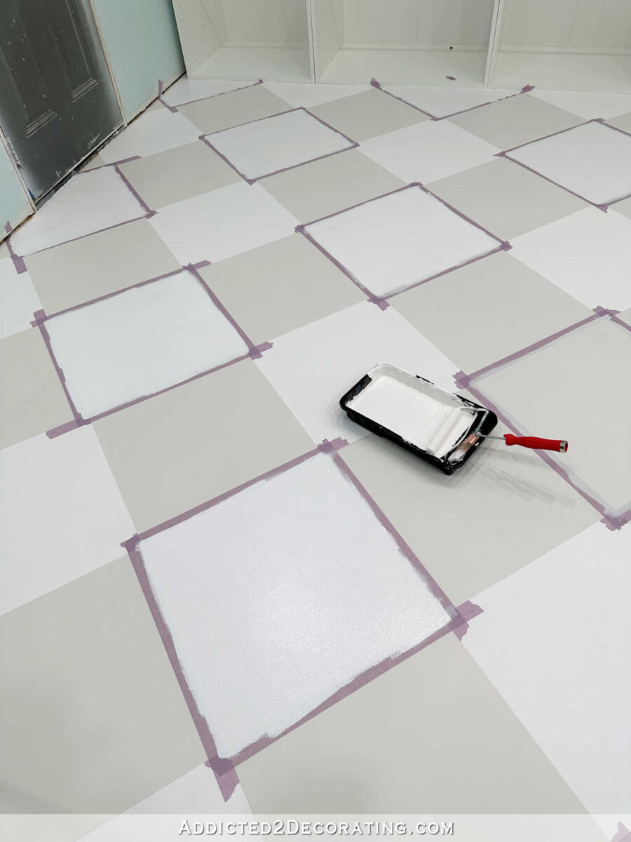 painting a checkerboard floor design