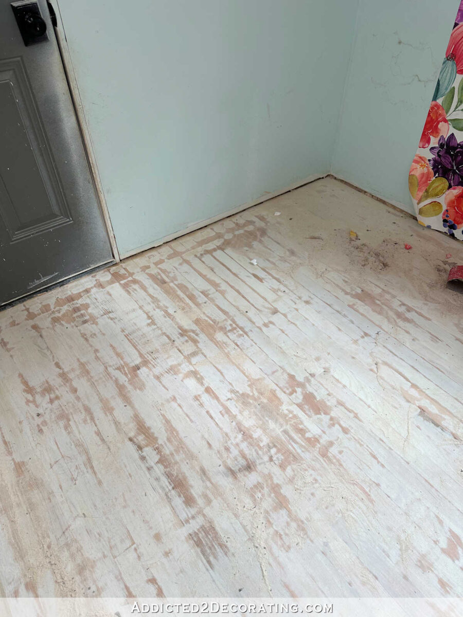 painting a hardwood floor - sand down original finish to remove shine