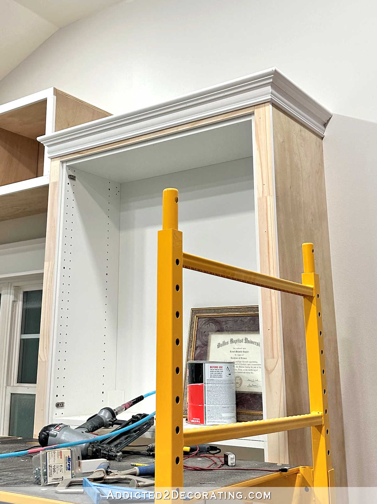 Studio Office Cabinet Progress — How To Make Faux Crown Molding That’s Very Easy To Cut And Install