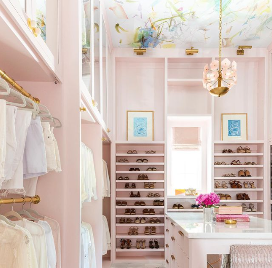 A Pink Wallpapered Walk-In Closet? Yes, Please!
