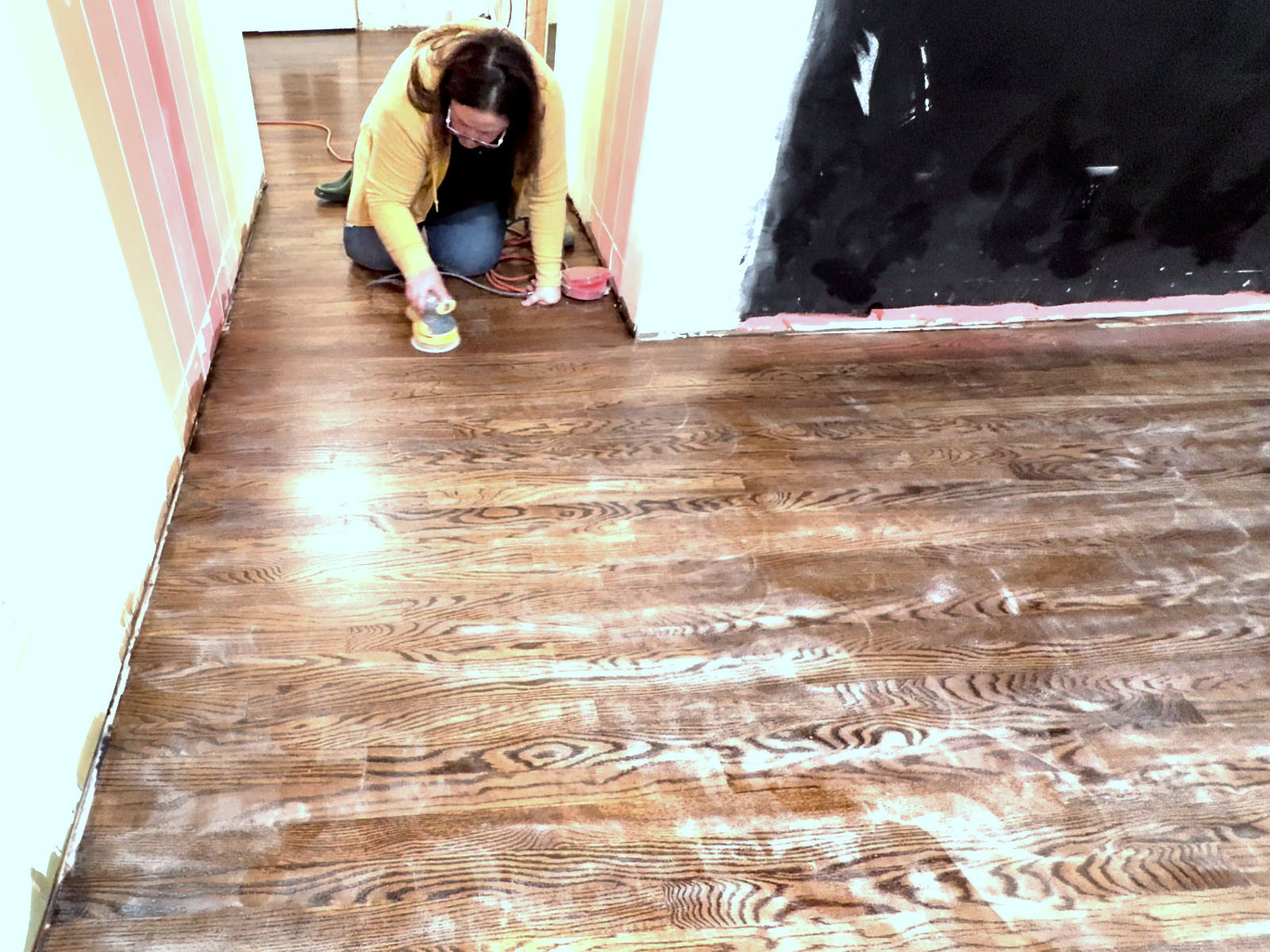 Sanding The Polyurethaned Floors Before The Final Coat (Plus, A Few More Details Of The Floor Finishing Process)