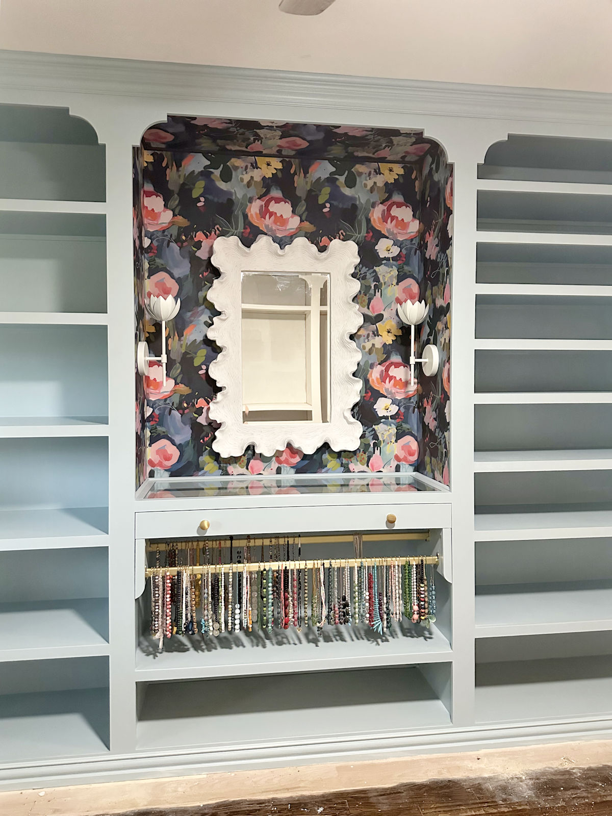 Walk-In Closet Progress - Wallpaper, Sconces, Mirror, and Trim ...
