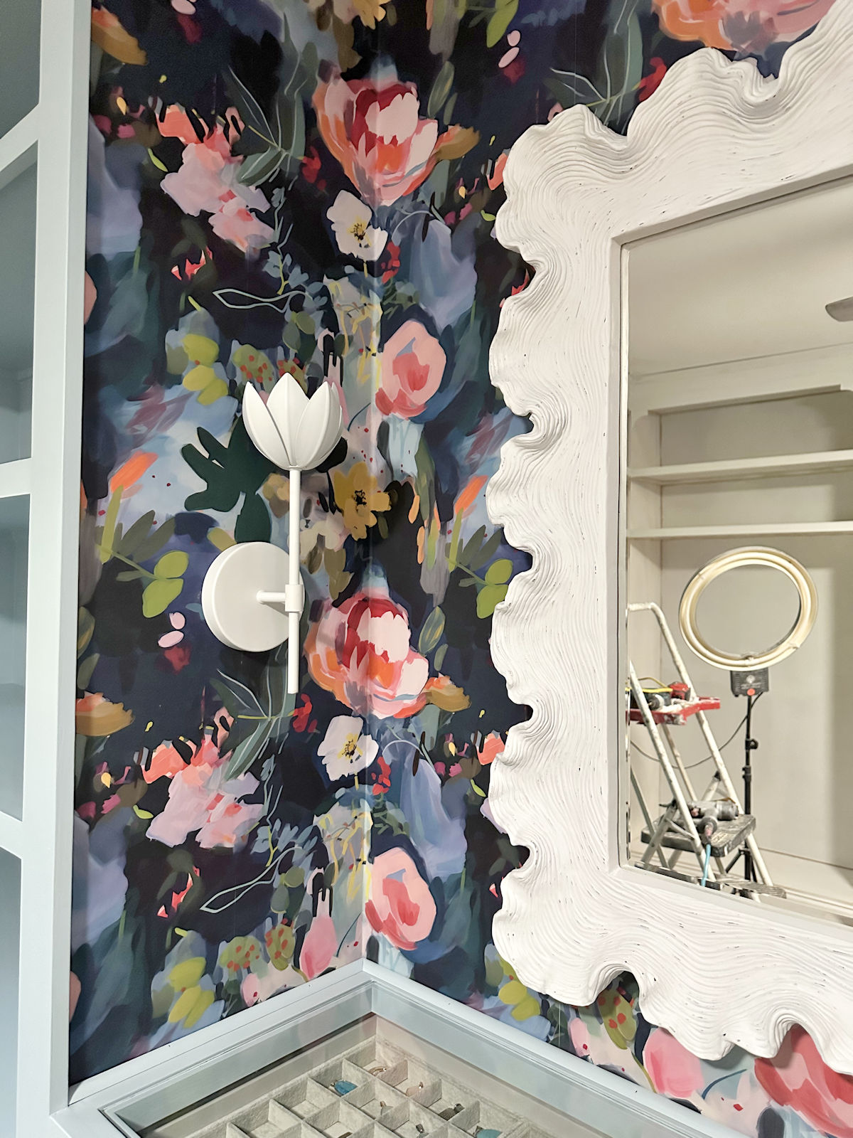 Walk-In Closet Progress - Wallpaper, Sconces, Mirror, and Trim ...