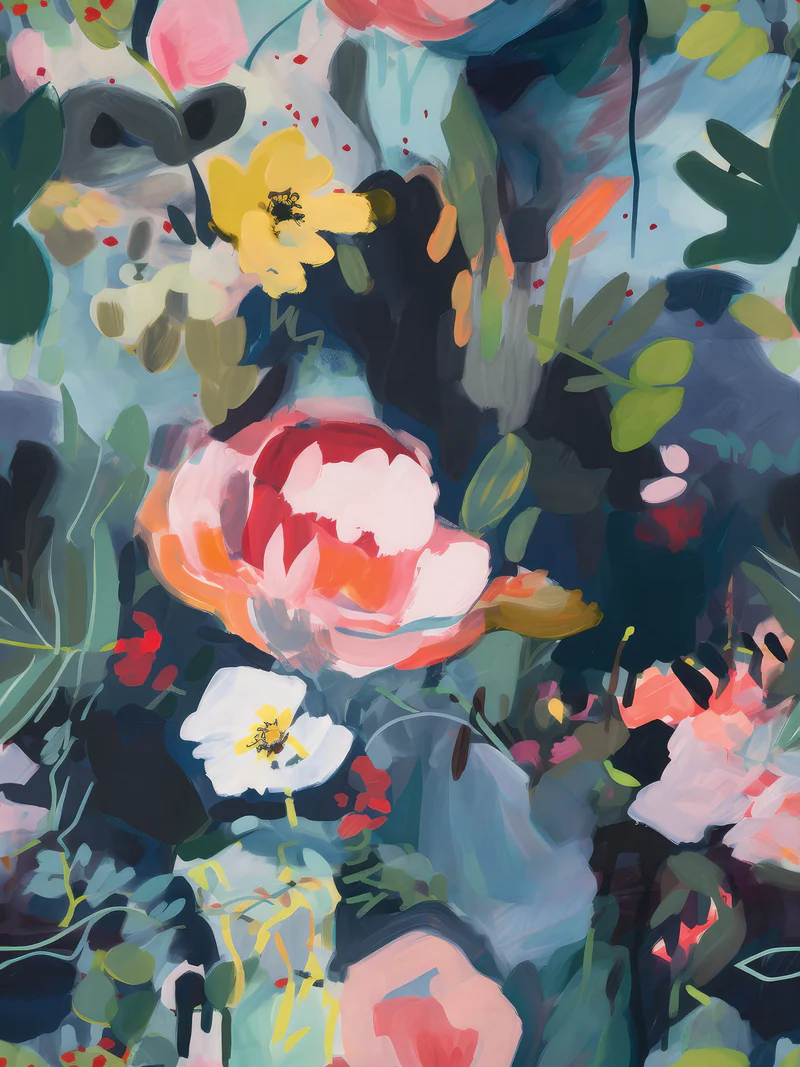 Taylor wallpaper from Jupiter10, bold floral wallpaper with blue, teal, pink, orange, green