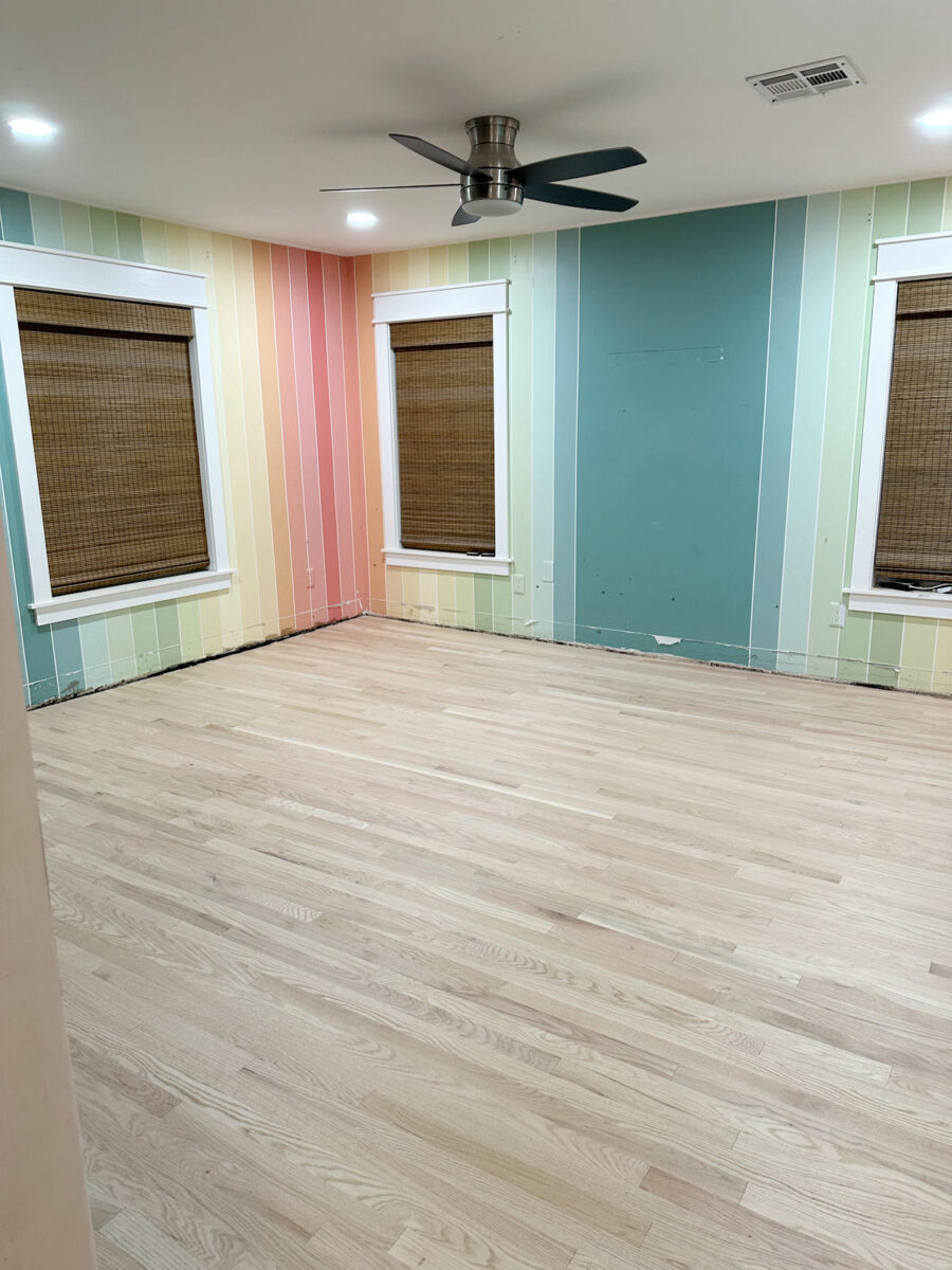 Red Oak hardwood floors with Bona Natural Seal, topcoat still needs to be applied (with 5000K LED lighting)