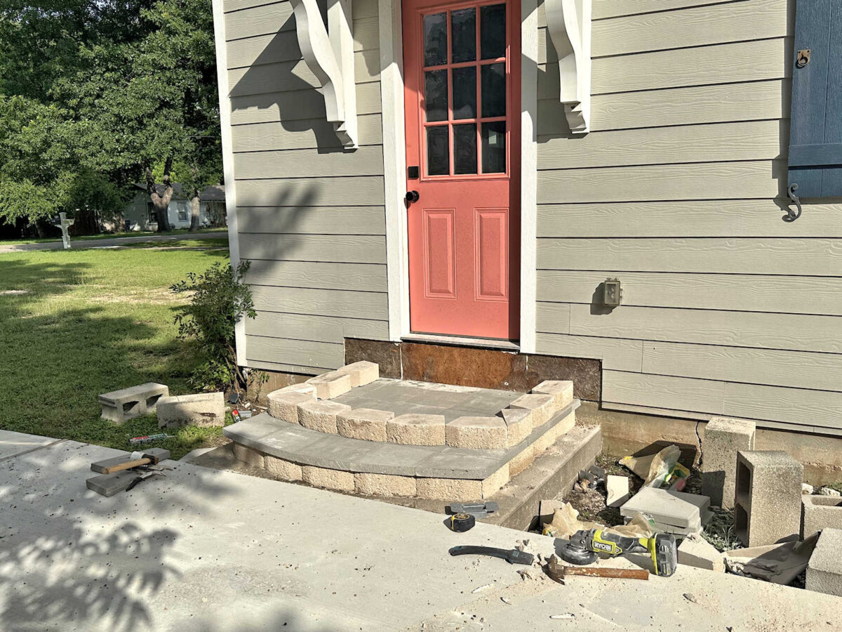 Building DIY concrete steps with retaining wall blocks and concrete pavers