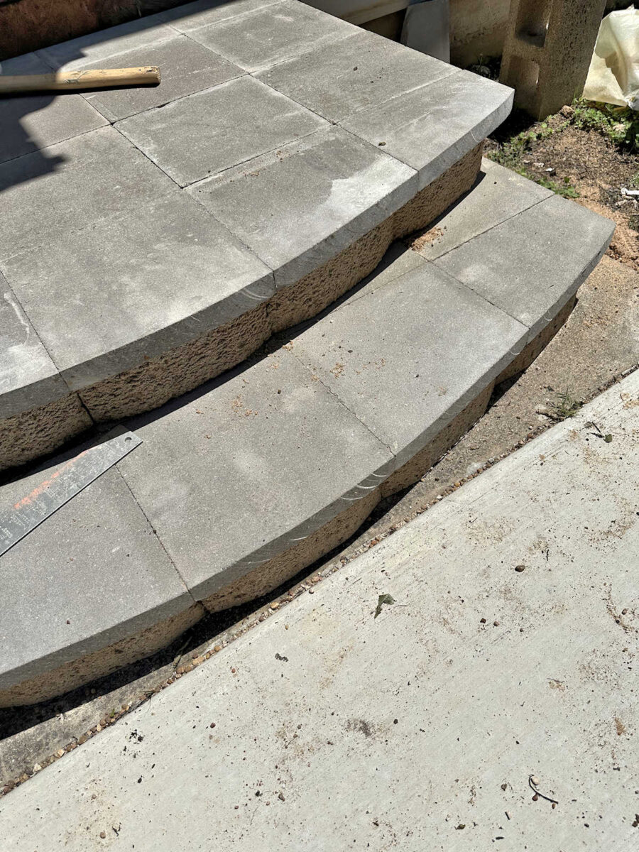 DIY concrete steps with a curved design using a wet tile saw