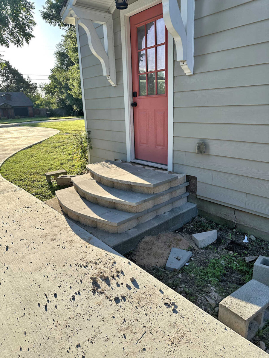 DIY concrete steps made with retaining wall blocks and concrete pavers