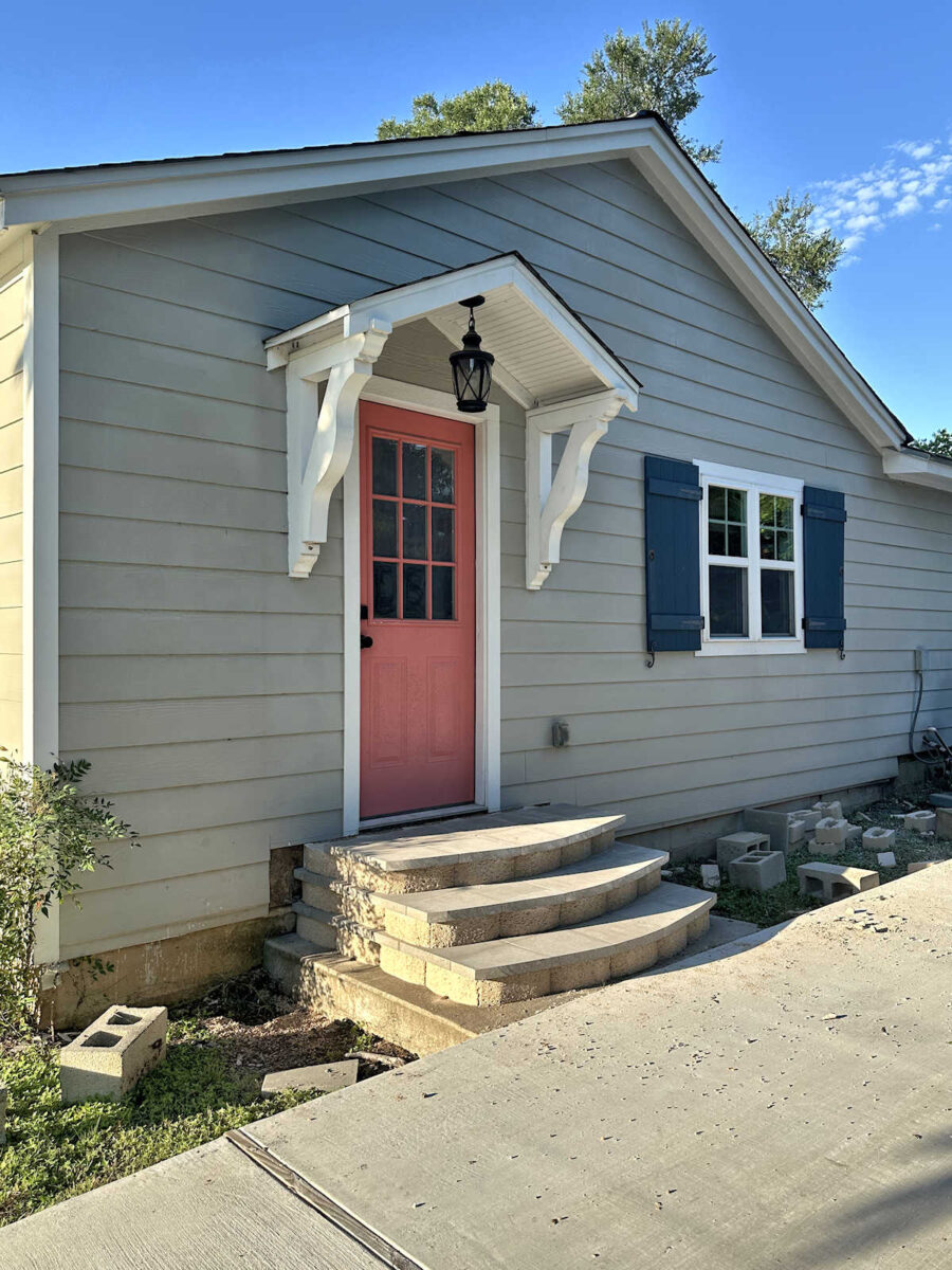 DIY outdoor steps made with retaining wall blocks and concrete pavers