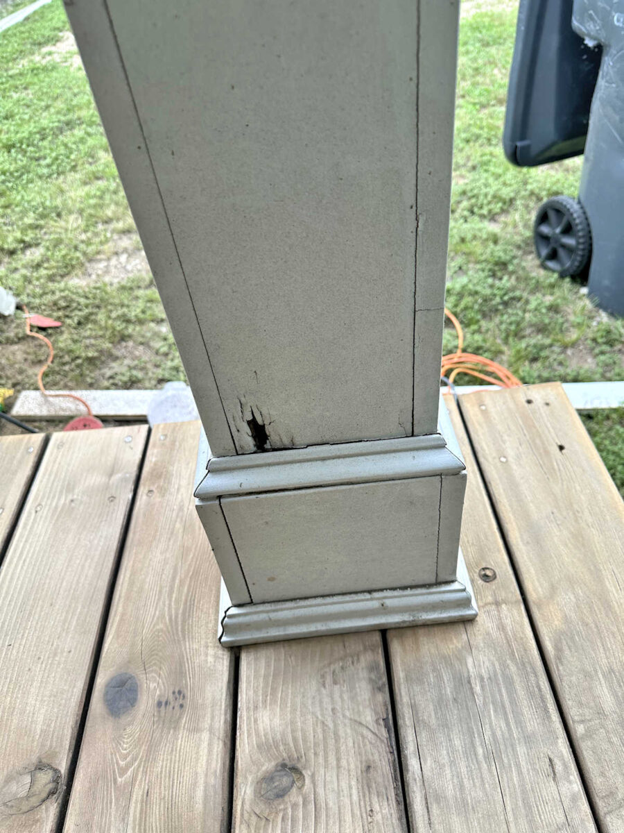 Rotting wood on exterior columns -- why I'll always use PVC boards instead of real wood for outdoor projects