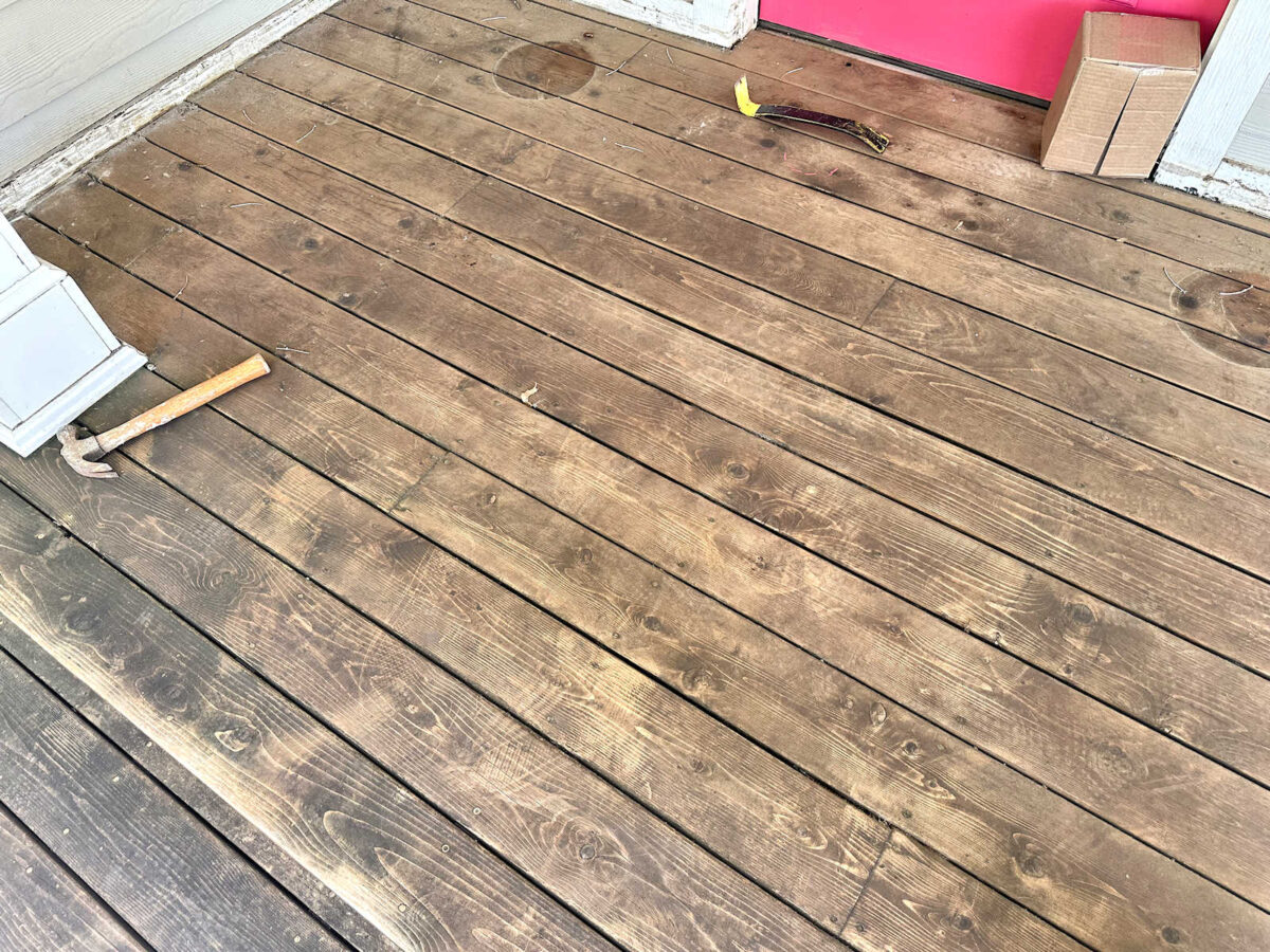 Cedar porch boards -- the boards are in great condition, but the stain/sealer looks terrible and doesn't last