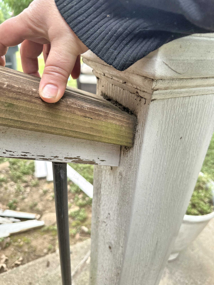 Rotted exterior handrail -- why I'll always use PVC boards instead of real wood for exterior projects