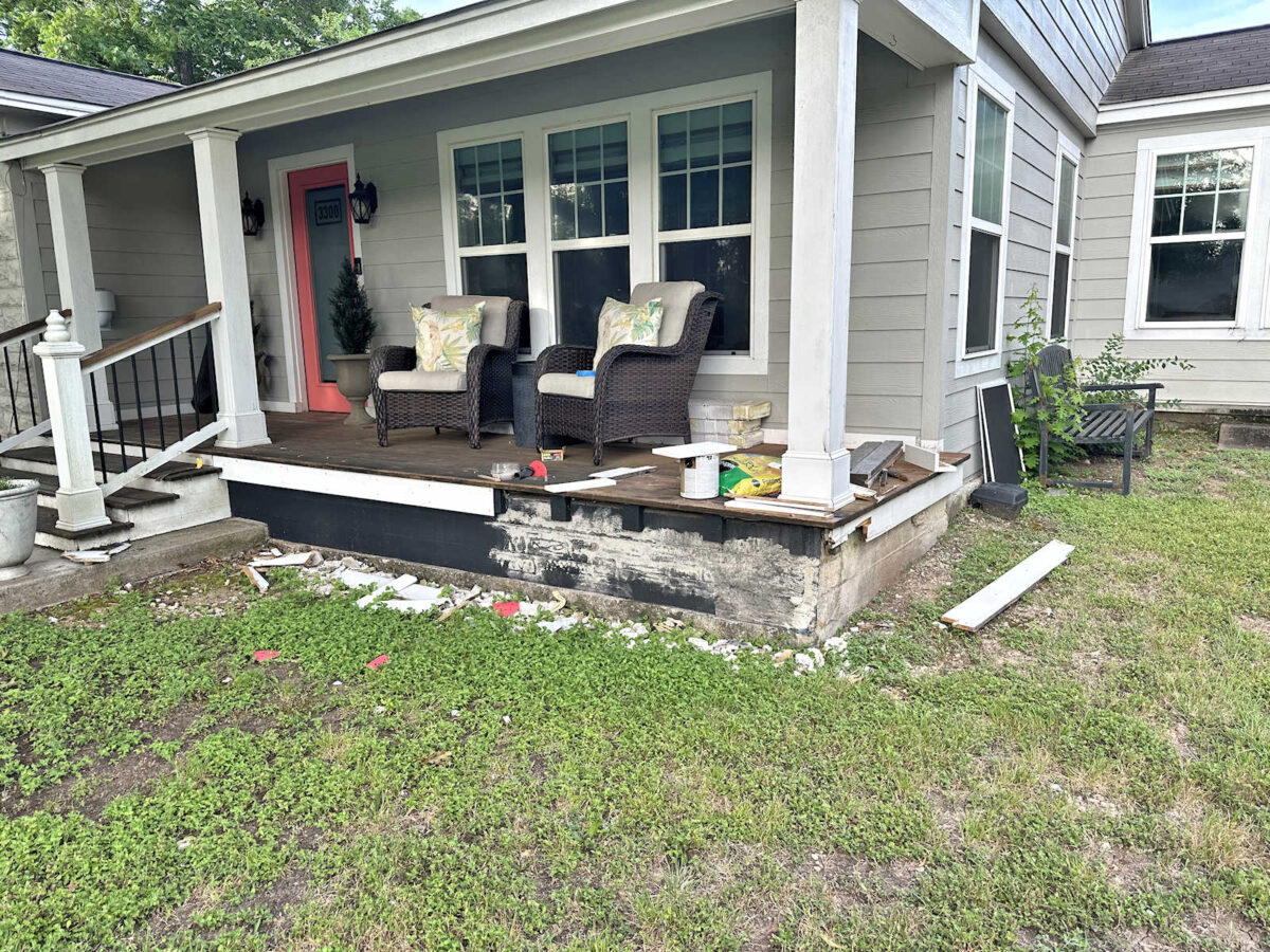 Covering concrete porch with skirting