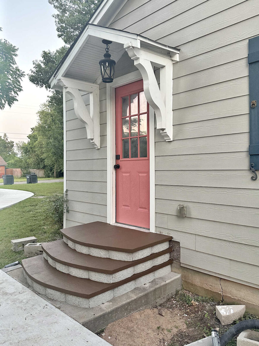 Painting exterior concrete steps -- DIY concrete steps made with retaining wall blocks and concrete pavers