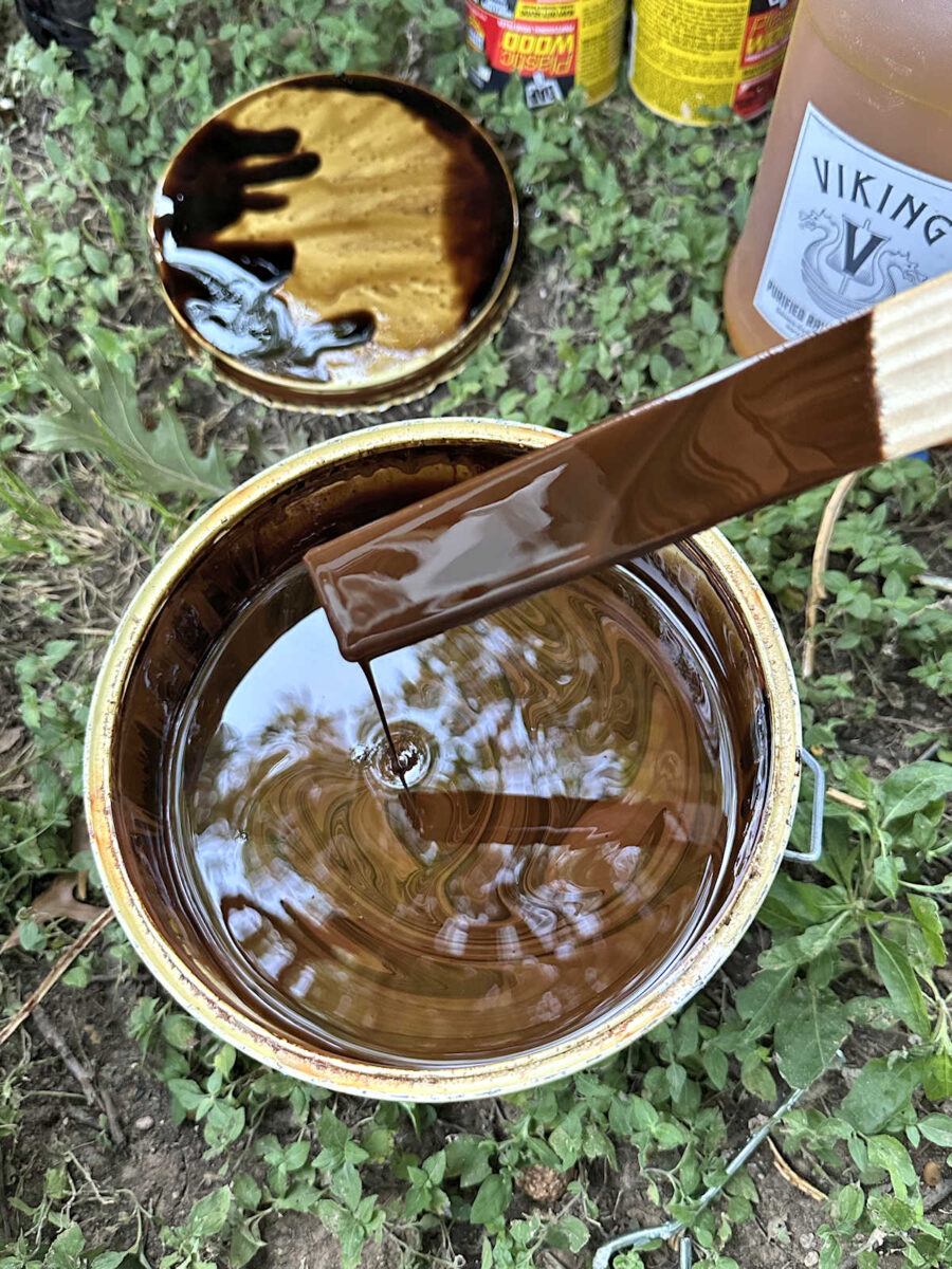 Authentic brown (dark brown) pine tar used on my cedar front porch