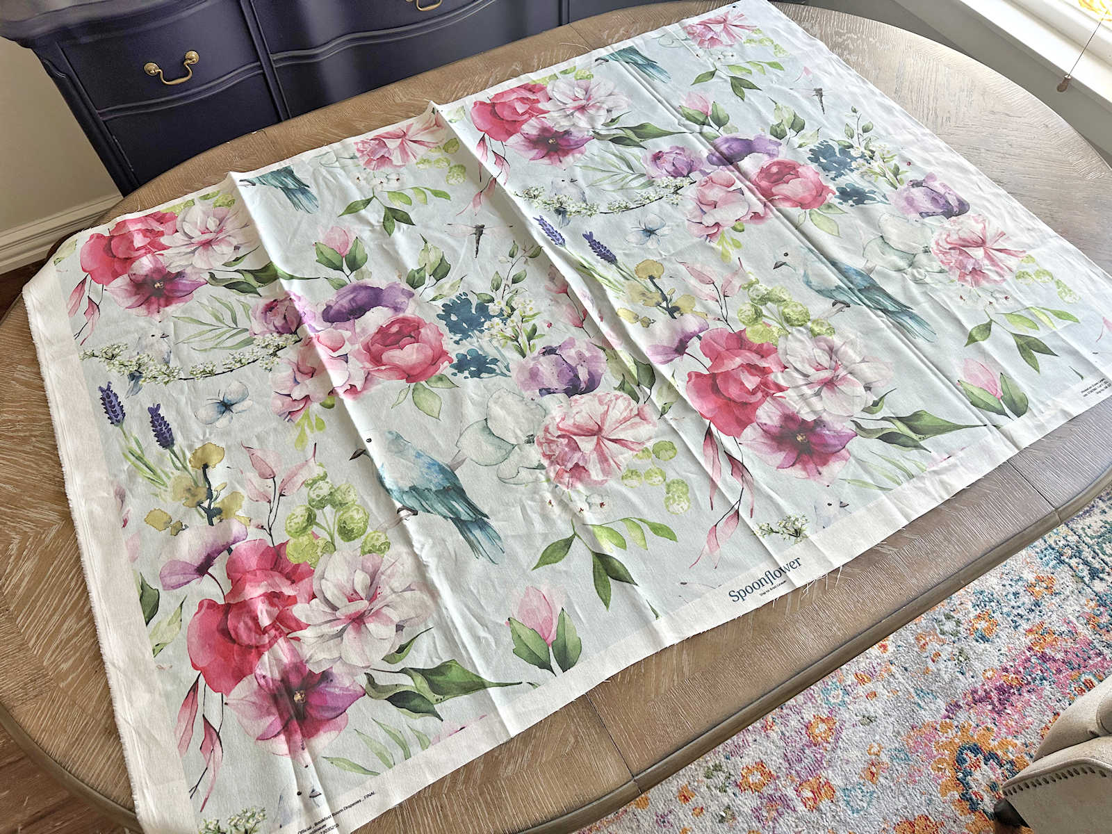 Dining Room Updates — Drapery Floral Fabric Sample And New Marketplace Chairs