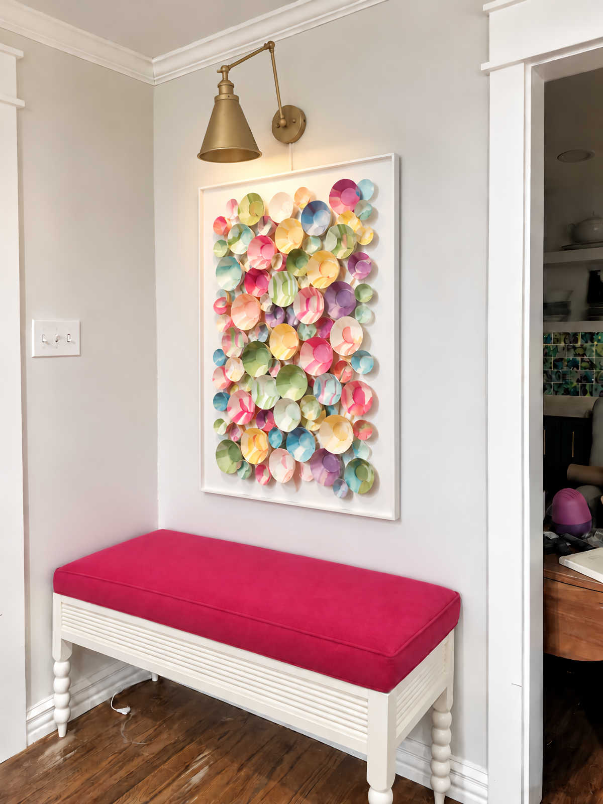 Dining Room Sconce Makeover, Bench Color Options, and Artwork Inspiration Mockup