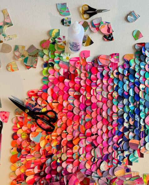 Colorful paper circle textural artwork by Tiff Manuell on Instagram